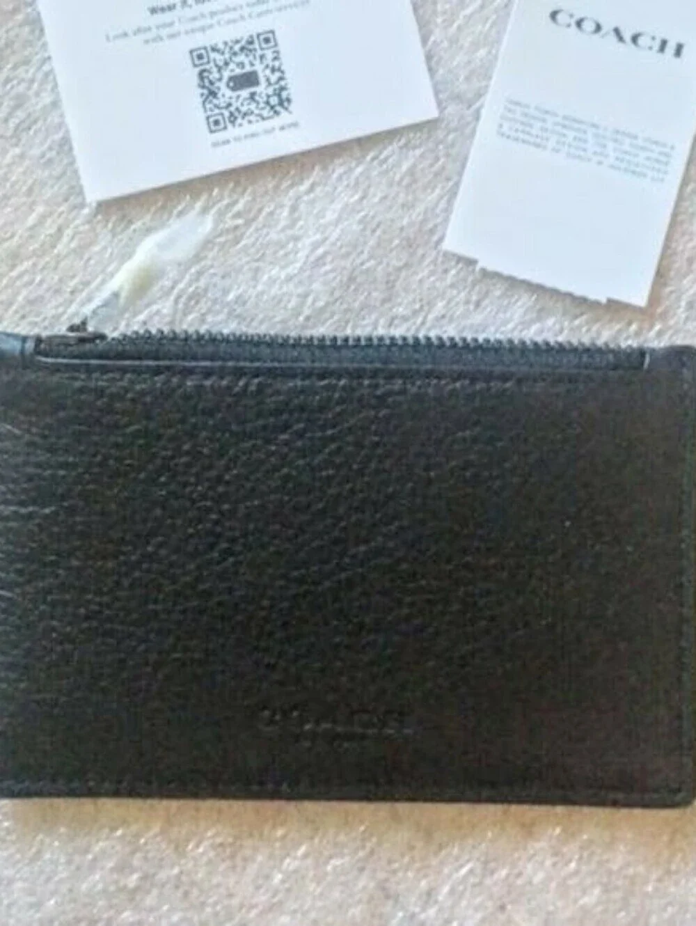 COACH Black Leather Zip Card Case, NWT
